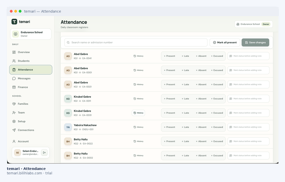 temari attendance register