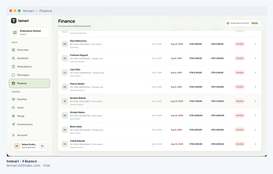 temari fee invoices